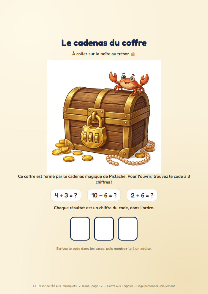Le cadenas du coffre, niveau 7-8 ans