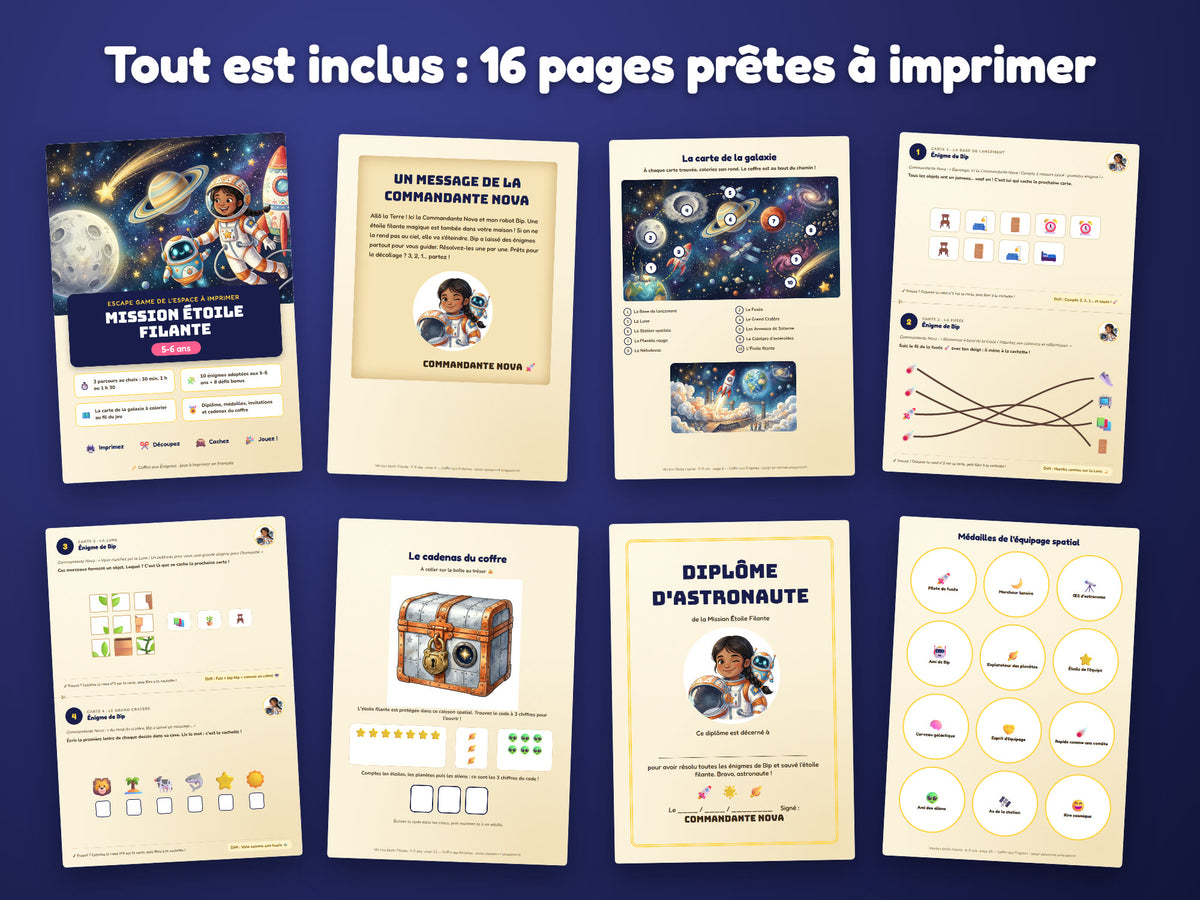 Mission Étoile Filante — tout ce qui est inclus : 16 pages prêtes à imprimer