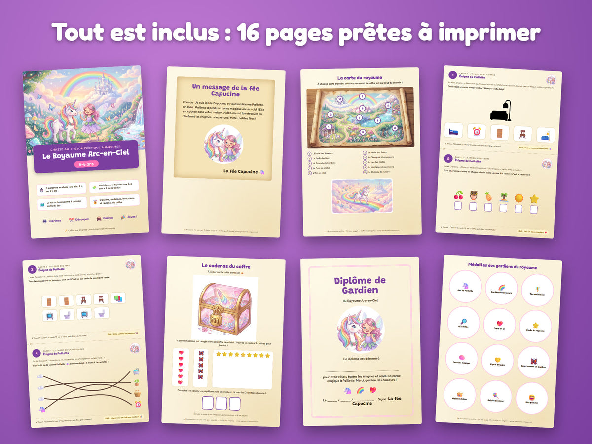 Le Royaume Arc-en-Ciel — tout ce qui est inclus : 16 pages prêtes à imprimer