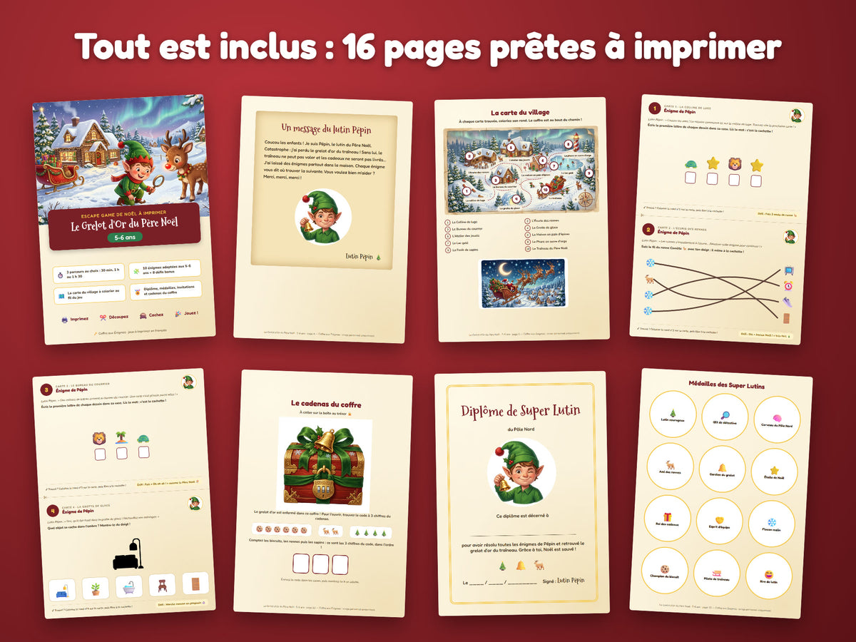 Le Grelot d'Or du Père Noël — tout ce qui est inclus : 16 pages prêtes à imprimer