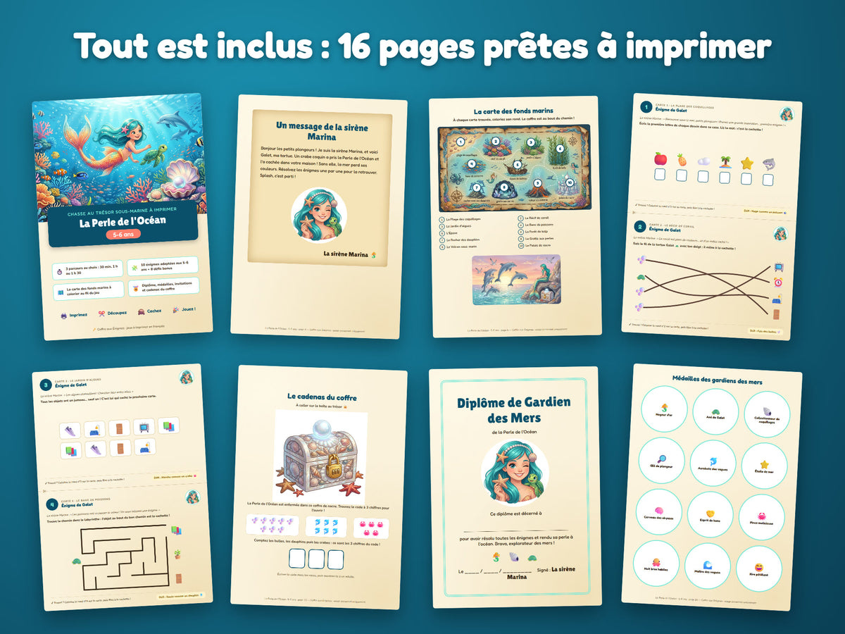 La Perle de l'Océan — tout ce qui est inclus : 16 pages prêtes à imprimer